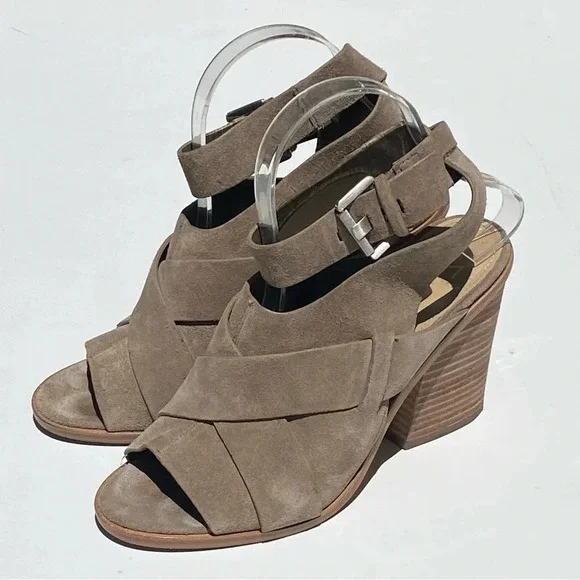 MARC FISHER Women’s Suede Valen peep toe sandals booties adjustable ankles 7.5 - Picture 2 of 8